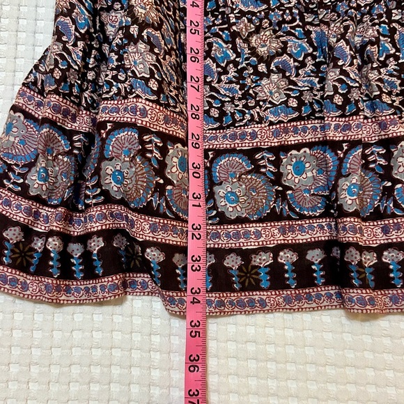 Sea Amaki Border Print Tunic Dress Macrame Puff Sleeve Ruffle Hem Womens Size XS - Picture 9 of 9